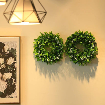 4 Packs Artificial Boxwood Wreaths 12 Inches Faux Greenery Leaves Wreath for Front Doors, Windows, Hanging Wall, Farmhouse, Wedding Party, and Home Decorations