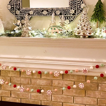 Christmas Garland Felt, Christmas Decor, Peppermint Decor, Peppermint Garland, Winter Decor, Candy Garland, Felt Balls for Christmas Tree, Mantel, Kids Bedroom, Living Room, Nursery