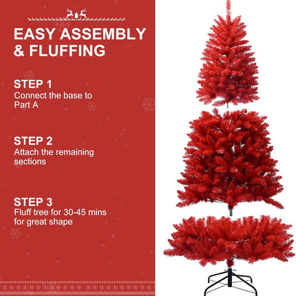 Kadunmina 4ft Artificial Red Christmas Tree Full Real Halloween Xmas Tree Premium Hinged Spruce Red Xmas Tree with 440 Branch Tips Easy to Assemble, Decoration for Indoor and Outdoor