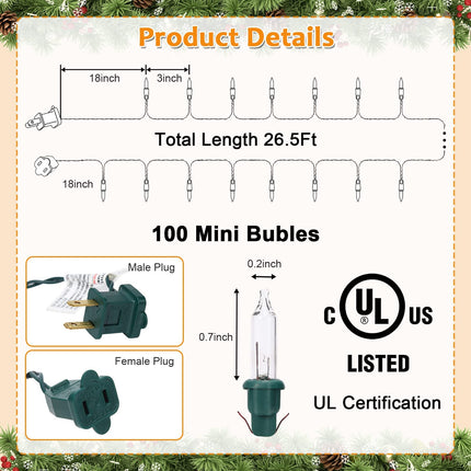 300 Count Christmas Lights - 3 Sets of 100 Mini Lights, 79.5 Ft String Lights with Replaceable Fuse and Bulb - Waterproof Connectable Indoor Outdoor Christmas Decoration in Warm White