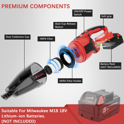 Uniqus Cordless Vacuum Cleaner For Milwaukee M18 18V Battery, Handheld Portable Vacuum Cleaner For Car Hard Floor Carpet Pet Hair Cleaning Tool Only, No Battery