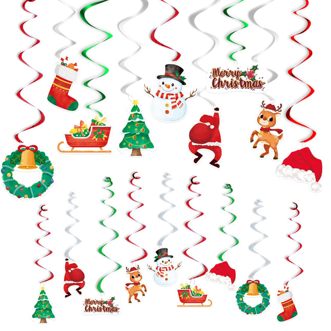 WERNNSAI Christmas Party Hanging Swirl Decorations - 27 Pieces Sparkly Streamer Party Spiral Ceiling Decorations Birthday Party Supply Xmas Themed Fiesta Ornaments