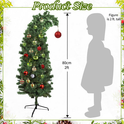 Whimsical Christmas Tree – Artificial Green Christmas Tree for Indoor Use – Plastic Bent Tree with Metal Stand & Ball Ornaments- Xmas Holiday Decor for Home Office Living Room Tabletop, 3FT