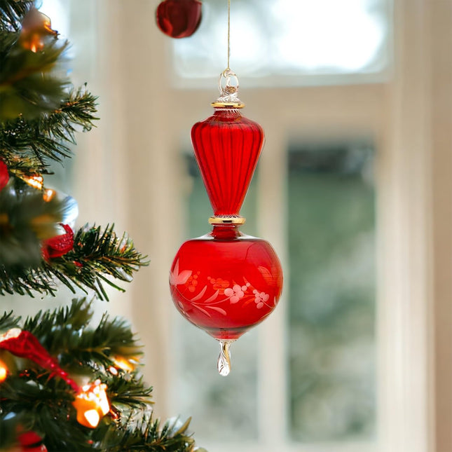 The phoenix Red Glass Christmas Tree Topper ornament Ribbed Glass decoration ideas for Christmas Christmas decorative for living room hanging ornaments
