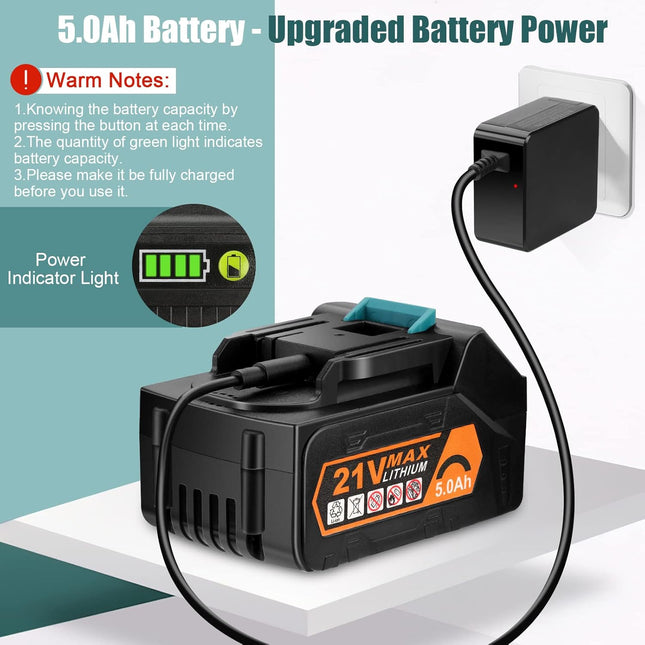 2 × 5.0Ah Battery Leaf Blower - BHY 320 CFM & 180MPH Cordless Electric Leaf Blower with Fast Charger, 6 Variable Speeds, Battery Leaf Blower for Blowing Leaves, Snow Debris and Dust