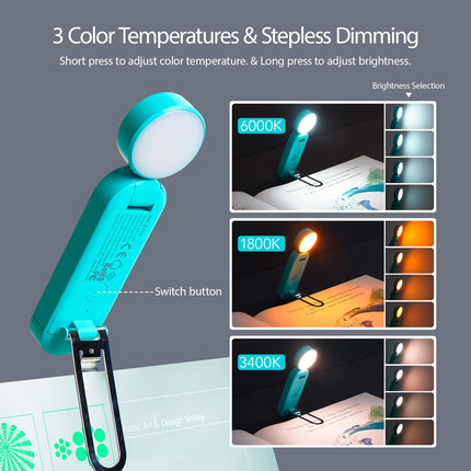 VAVOFO USB Rechargeable Book Light, Blue Light Blocking, Amber Light Clip On Bookmark Shaped Reading Light, Eye Care 6 LEDs Book Light for Bookworms Reading in Bed with 9 Lighting Modes (Blue)