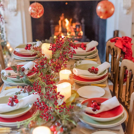 DearHouse 6FT Red Berry Garland, Flexible Artificial Red and Burgundy Berry Garland for Indoor Outdoor Hone Fireplace Decoration for Winter Christmas Holiday Year Decor