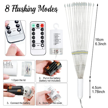 Treela Firework Lights Copper Wire Lights Waterproof 120 LED Lights 8 Modes Dimmable String Fairy Lights with Remote Control for Christmas Indoor Outdoor Tent Patio Decor