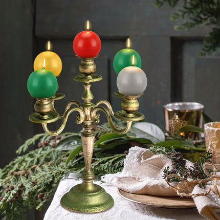 5 Pcs Christmas Advent Round Ball Candle 3 Inch Unscented Candle Set Christmas Advent Candles for Christmas Garland Candle Holders Church Decorations, Party Supply (Green, Silver, Gold, Red)