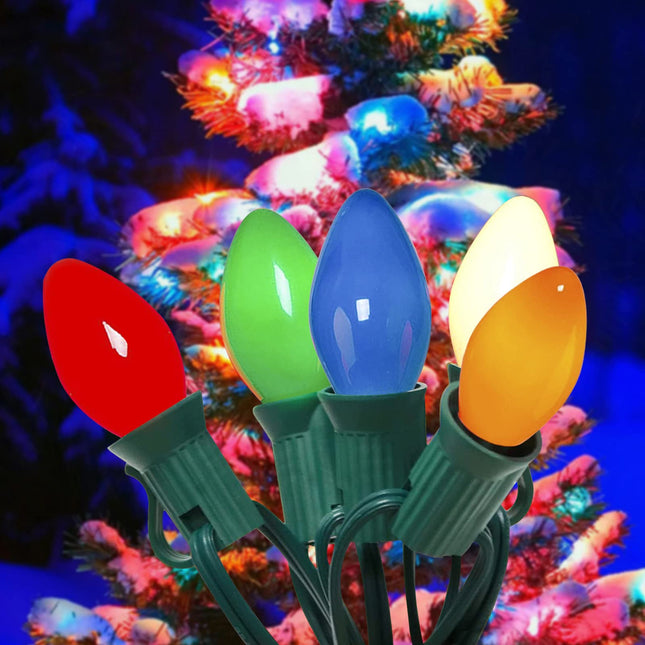 C7 Christmas Lights Outdoor 25Ft Multicolored Christmas Lights with 27 Ceramic Multicolor Light Bulbs(2 Spare), Vintage Colorful Christmas String Lights for Garden Wedding Party Xmas Decorations
