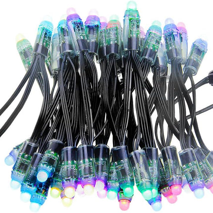 ALITOVE WS2811 Addressable LED Pixel Light 50pcs 5V 12MM Digital Dream Color Diffused RGB LED Pixels Module Round Black Wire IP68 Waterproof