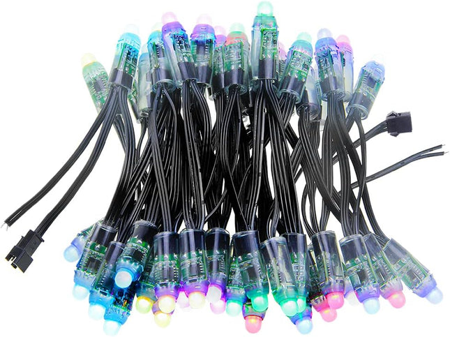 ALITOVE WS2811 Addressable LED Pixel Light 50pcs 5V 12MM Digital Dream Color Diffused RGB LED Pixels Module Round Black Wire IP68 Waterproof