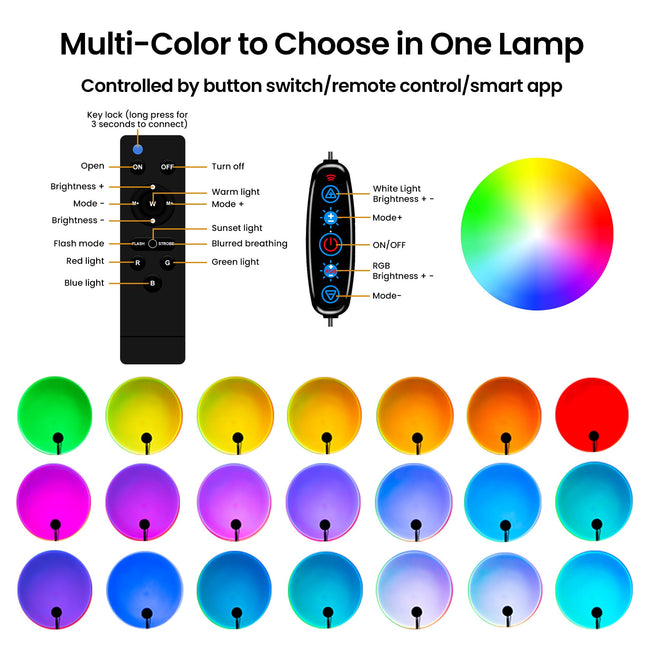 Sunset Lamp Projector with Remote Control, Multiple Colors LED APP Control Sunset Light Three Control Methods Night Light for Room Decor/Christmas s/Photography/Party/Bedroom Decor