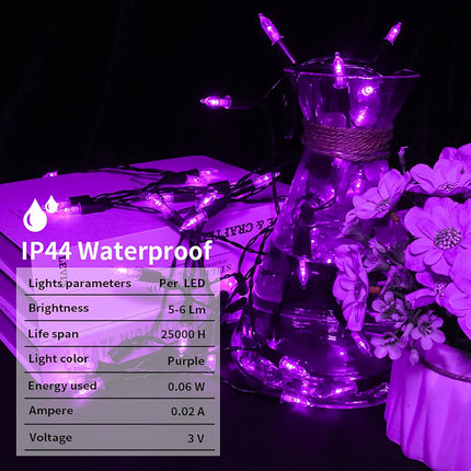 Battery Operated Halloween Lights 2 Pack 18.3Ft 50 LED Purple Mini String Lights 9 Functions Black Wire Purple Halloween Tree Lights for Wreath Crafts Indoor Outdoor Festive Lights