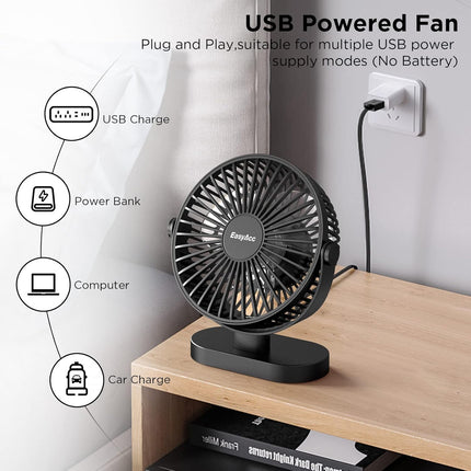 Easyacc 6.5 Inch Usb Desk Fan, Small Desk Fan With Strong Airflow 360°Adjustment 3 Speeds Quiet] Small Portable Desk Travel Fan