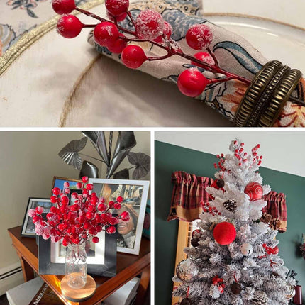 30 Pack Snow Frosted Red Berry Stems 8.9" Holly Frosted Berry Picks Snowy Artificial Red Berries for Christmas Tree Filler Picks and Sprays Holiday DIY Crafts Christmas Decor