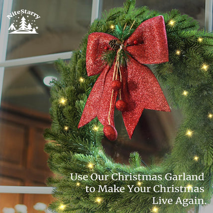 2 Pcs Battery Operated Christmas Garland, 6 FT Greenery Garland with 100 LED Lights String Christmas Decorated Table Mantle Background Wall Room Outdoor Indoor Winter Decoration