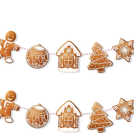 Uniwish 2 Pack Gingerbread Theme Garland Banner Christmas Hanging Decorations Tree Ornaments Christmas Bunting Banner for Xmas Party Holiday Home Wall Decor
