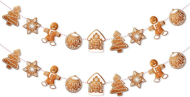 Uniwish 2 Pack Gingerbread Theme Garland Banner Christmas Hanging Decorations Tree Ornaments Christmas Bunting Banner for Xmas Party Holiday Home Wall Decor