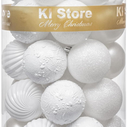 KI Store White Christmas Ball Ornaments, 34pcs 2.36-Inch, With Hooks for Tree, Wreath, Garland Decor - Holiday Decorations Included