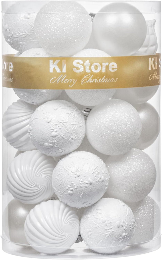 KI Store White Christmas Ball Ornaments, 34pcs 2.36-Inch, With Hooks for Tree, Wreath, Garland Decor - Holiday Decorations Included