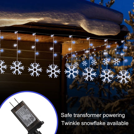Minetom Christmas Snowflake Icicle Lights Outdoor - Plug-in 7ft 7 Drops 80LED Snowflake Lights, Connectable for Outdoor Porch Eaves Roof Pergola Canopy Christmas Decor (Blue and White)