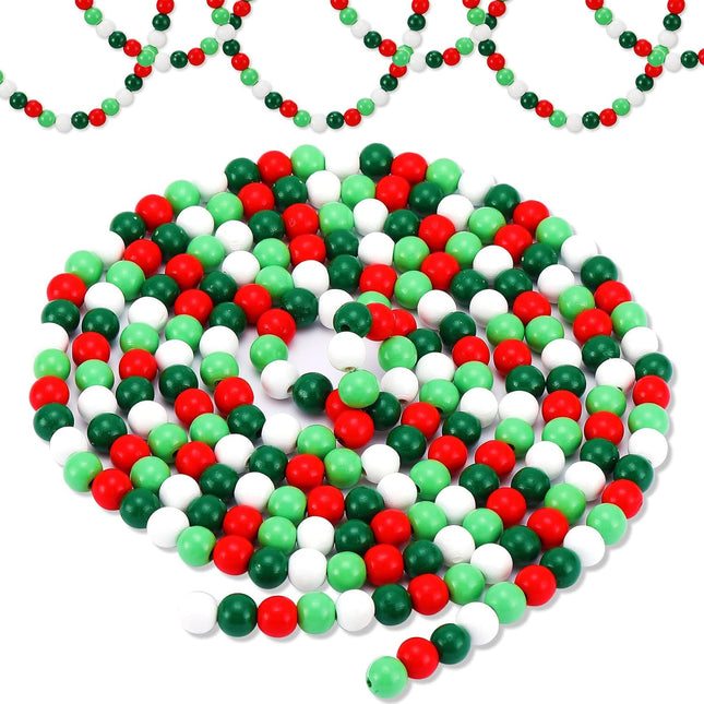 18 Ft Christmas Candy Wood Bead Garland 2 Pcs Bead Garland Retro Rustic Farmhouse Tree Boho Decor Wooden Bead Garland for Christmas Party Fireplace, Window, Wreath, Home, Door (Fresh Colors)