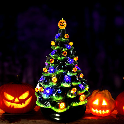 117pcs Halloween Ceramic Tree Replacement Lights Bulbs, Including Spider/Pumpkin Head/Grey Flame & 2pcs Themed Tree Tops (Including Ghost/Pumpkin King) for Decorating Holiday Trees, Etc.