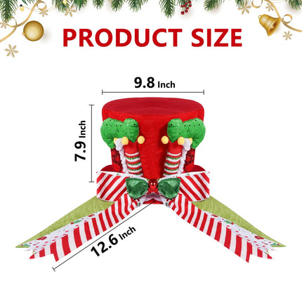 Christmas Tree Topper Hat, Elf Legs Xmas Tree Toppers Large Red Velvet Hat with Lengthened Bowknot, Christmas Tree Ornaments for Christmas Holiday Home Decoration