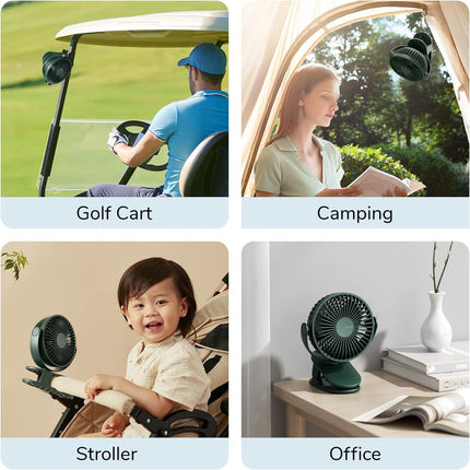 Jisulife Clip On Fan, Stroller Fan Battery Operated, Small Fan Portable 4000Mah Rechargeable, 4 Speeds, Powerful Wind Ultra Quiet