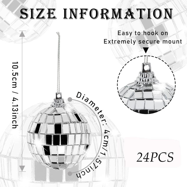 24 Pcs Disco Balls Decor - 1.57 Inch Reflective Mirror Disco Ball, 70s Disco Themed Party Decoration, Mini Table Decoration for Christmas Tree Dance Music Festive Decor