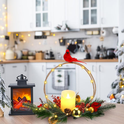 Christmas Centerpiece with Candle Holder Christmas Candle Holder with Cardinal Pinecone Christmas Candle Wreath Christmas Table Decorations for Christmas Party Festival Home Table Decor