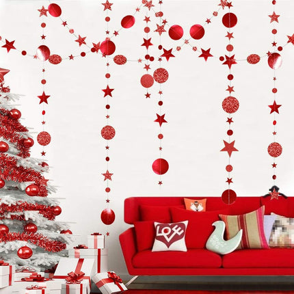 Decor365 Twinkle Star Garlands Red Circle Dots Streamer For Valentines Red Party Decorations Chinese Year Hanging Decor Glitter Banner For Bridal Shower Baby Shower Showcase Wedding Curtains Props