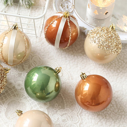 12 Pcs Christmas Ball Ornaments Set Brown Green Champagne Neutral Shatterproof Christmas Tree Decorations 3.15 Inch Glittering Decorative Hanging Ornament Bulk for Xmas Tree Wreath Holiday Party Decor