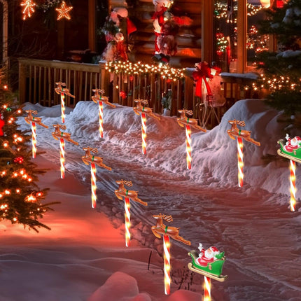 Solar Christmas Pathway Lights, 12Pack, 72LED, 8 Light Modes, Water-Resistant, Santa Sleigh and Reindeer Outdoor Decoration, Christmas Yard Lights, Christmas Lawn Decorations for Outdoors