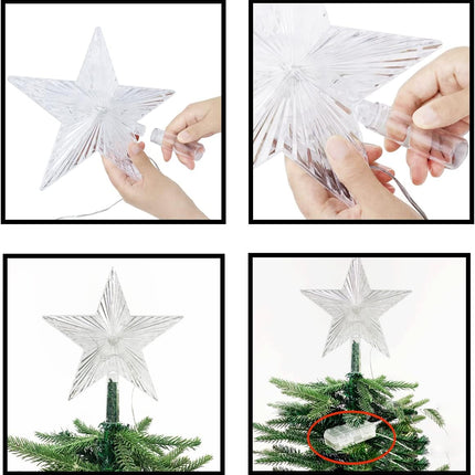 Christmas Star Tree Topper Lights 9.5inch 10LED Multicolour with Versatile Remote Controller 3AA Battery Powered Tree-top Star for Xmas Tree Home Decoration（Indoor and Outdoor ）