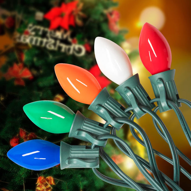 25FT Vintage Multicolor Christmas Lights for Indoor/Outdoor Decor - 25 Colorful Ceramic Bulbs with 2 Spare Bulbs