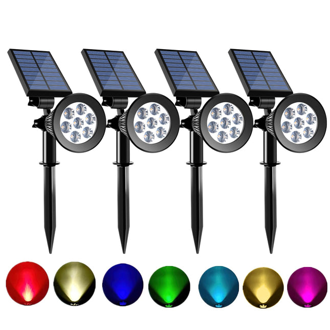 Solar Spot Lights Outdoor Color Changing, 8 Lighting Modes 2-in-1 Solar Lights Outdoor Waterproof, Auto On/Off Multicolor Solar Powered Landscape Spotlights for Garden Patio Yard Pool, 4 Pack