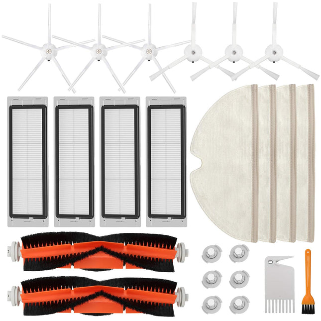Accessories Kit Compatible With Roborock S4 S5 S6 E4 E20 E25 E35 S50 Xiaomi Mi Mijia Robotic Vacuum, 22 Pack Parts, 2 Main Brush, 6 Side Brush, 4 Filters, 4 Mop Cloth & 6 Water Tank Filter