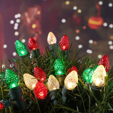 Red White and Green Christmas Lights Outdoor C3 Glass 50 LED String Lights Plug in Fairy Lights with ETL Xmas Decorations for Indoor Outdoor Yard Party Christmas Tree Deco