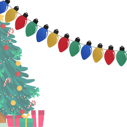 Christmas Light Bulb Banner Glittery Christmas Light Bulb Garland Banner Xmas Christmas Gingerbread Birthday Candies Theme Party Decoration Supplies Red Green Gold Blue