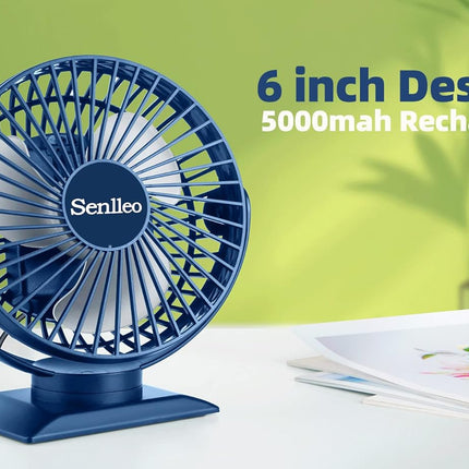 6 Inch Rechargeable Desk Fan, 5000Mah Portable Battery Fan, 3 Speeds, 720° Rotation, 830Hours Work, Removable Fan Cover, Battery