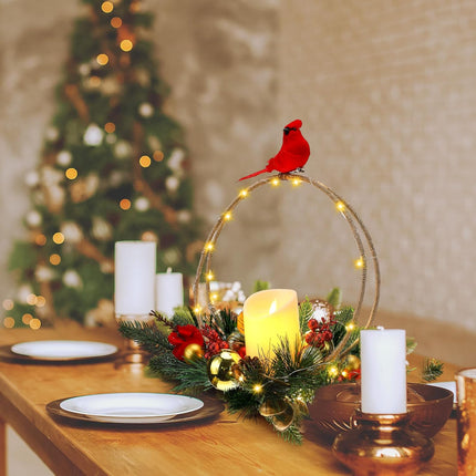 Christmas Centerpiece with Candle Holder Christmas Candle Holder with Cardinal Pinecone Christmas Candle Wreath Christmas Table Decorations for Christmas Party Festival Home Table Decor