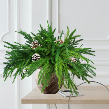 Christmas Norfolk Pine Branches, 8Pcs Christmas Greenary Stems, Real Touch Norfolk Pine Stems with 6Pcs Pine Cones Picks for Christmas Wreath Garland Home Decor (8)