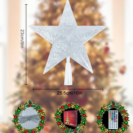 Christmas Star Tree Topper with 128 Light Flashing Modes, Remote Control, 9 Inch Christmas Tree Topper LED Light for Indoor Office Xmas Year Christmas Tree Decorations