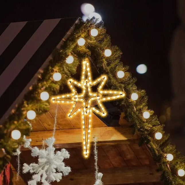 22" Star of Bethlehem Outdoor Lights, Metal Frame Waterproof 96 LEDs Warm Yellowish Lights,LED Lights for Christmas Nativity Scene Outdoor Yard Porch Festival Wedding Party,Time Switch