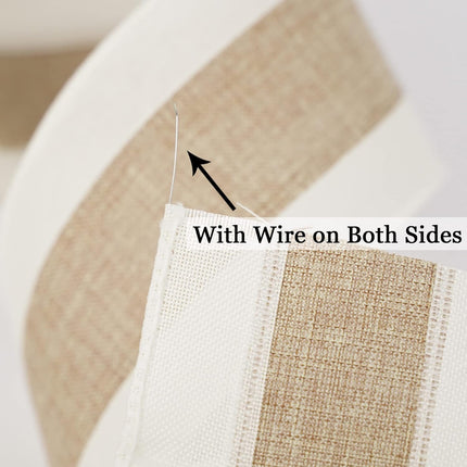 MEEDEE Burlap and White Stripe Ribbon 2.5 Inch Burlap Wired Ribbon with Ivory Burlap Edge Burlap Stripe Wired Ribbon for Wreath Garland Topper Bow Making Fall Christmas Wedding Decorations (10 Yards)