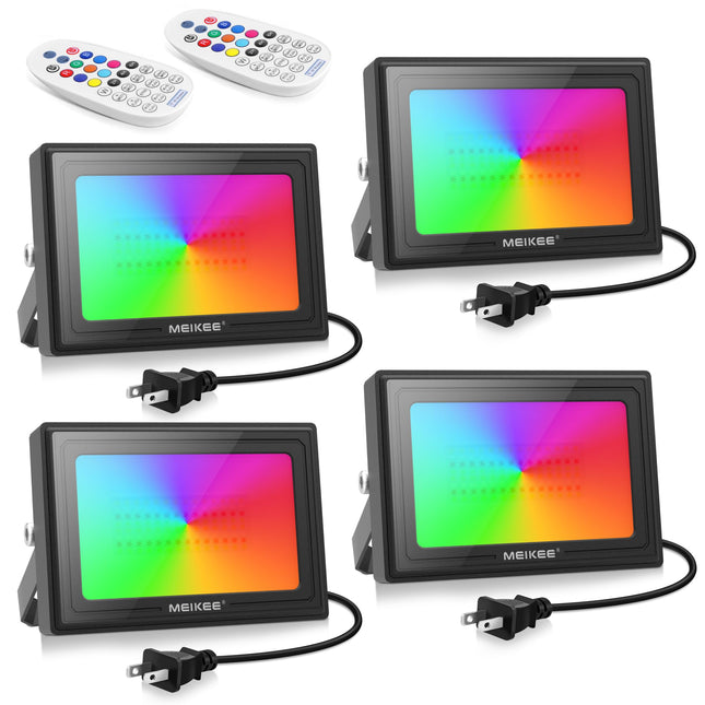 MEIKEE 35W RGBW LED Flood Lights, 3500LM RGB Color Changing Flood Security Lights, 350W Equivalent IP66 Waterproof Dimmable Wall Floodlights Christmas Halloween Decoration Outdoor Lighting (4 Pack)