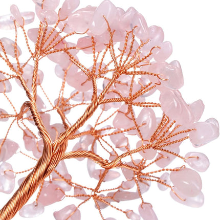 Jovivi Rose Quartz Crystals Tree, Raw Pink Healing Crystals Amethyst Base Bonsai Money Tree for Home Office Table Decor Wealth and Luck