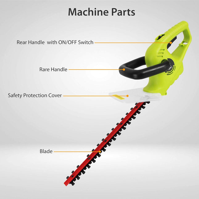 Corded Electric Handheld Hedge Trimmer - 4 Amp Electrical High Powered Hand Garden Trimmer Tool w/ 18 Inch Blade, 10 Ft Long Cord - Trims Bush, Shrub, Grass, Small Tree Branch - SereneLife PSLHTRIM52